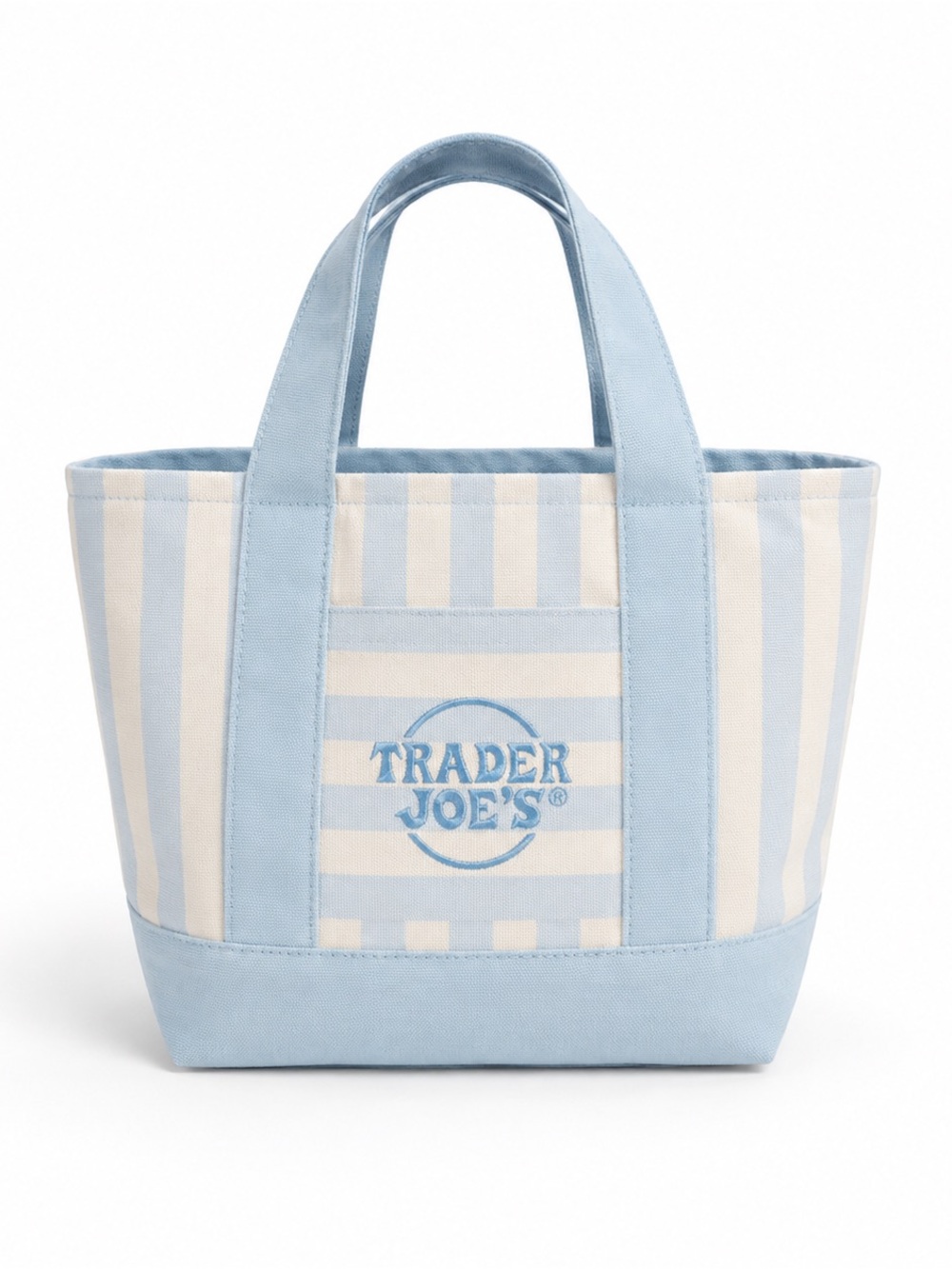 NWT Trader Joe’s Pastel Blue Mini Canvas Tote Bag Striped